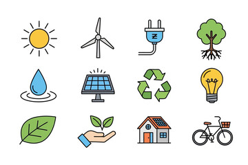 Sustainable Living Icons Collection for Eco-Friendly Concepts