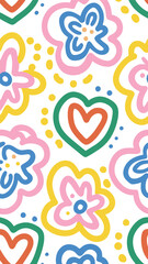 Colorful Floral Delight: A captivating array of vibrant, hand-drawn flowers and whimsical elements dances against a clean backdrop, evoking feelings of happiness and artistic flair. 