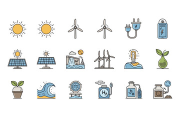 Renewable Energy Sources Icons Illustration for Sustainable Solutions