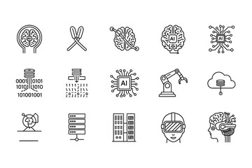 Artificial Intelligence and Technology Line Icons Set