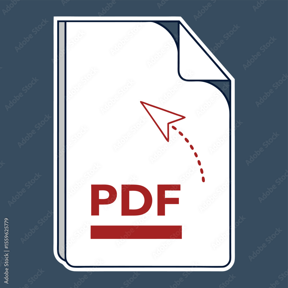 Poster digital document icon with pdf text and a cursor arrow pointing to the file representing online docu