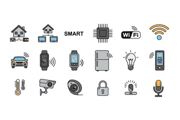 Illustrations of Smart Home Automation and Network Devices