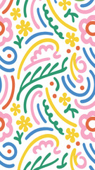 Floral Lines Pattern: A delightful design composed of flowing lines and vibrant floral motifs, creating a cheerful and lively composition perfect for textiles and creative projects.