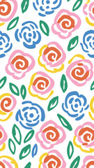 Floral Symphony: A vivid, seamless floral pattern, blooming with hand-painted roses in a dynamic arrangement, embodies springtime's joyous essence in a bold and graphic design. 