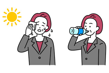 熱中症対策をする中年のスーツの女性　セット