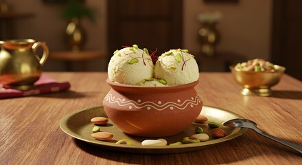 Delicious Kulfi Ice Cream Scoops in Traditional Clay Pot