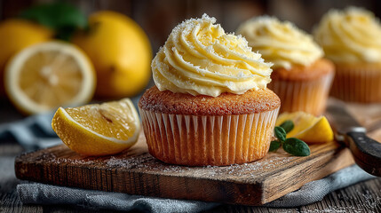 Happy lifestyle festival celebrating lemon cupcake delights in a rustic kitchen setting