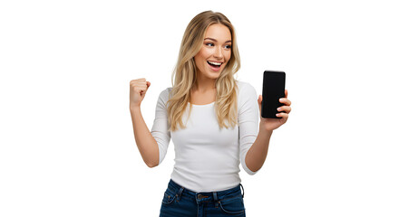 Fototapeta premium Excited Woman Celebrating Success on Her Smartphone
