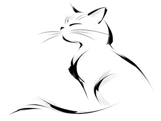 Obraz premium Stylized cat illustration with closed eyes in black and white design