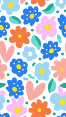 Flower Symphony: A vibrant collage of colorful flowers in full bloom, arranged in a visually pleasing pattern that bursts with life, radiating joy and a touch of whimsy.