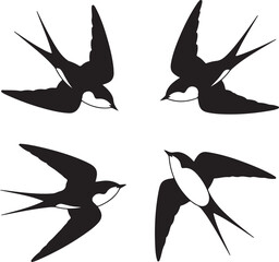 Four Black Swallows in Flight Silhouette Illustration