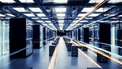 Futuristic Server Room: Abstract Corridor Background Animation with Glowing Lights