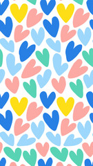 Colorful Hearts Pattern: A vibrant and cheerful repeating pattern of colorful hearts, perfect for adding a touch of whimsy and love to any design.
