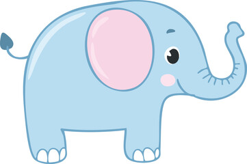 Adorable light-blue baby elephant illustration, cartoon style, playful expression.