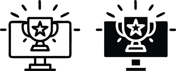 Digital Trophy Icon – Online Award with Star on Monitor Symbol for Achievement and Gaming Success