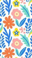 Seamless Floral Pattern: A vibrant and lively seamless pattern design, featuring a colorful arrangement of floral elements. with vivid hues and cheerful feel.