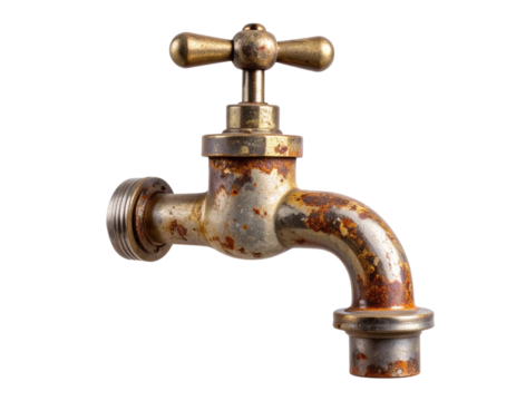 Old Rusty Faucet with Spider Webs, isolated on a transparent background