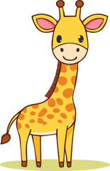 Cute cartoon giraffe standing on a light green ground.