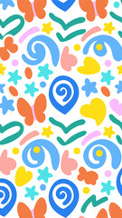 Abstract Colorful Pattern: A vibrant and cheerful design composed of stylized elements, showcasing a harmonious arrangement of shapes and colors, perfect for adding a touch of whimsy and playfulness.