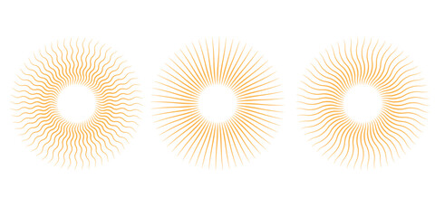 Gold Sunburst Set Vector – Golden Sunlight Logo Icons and Radiant Frame Elements Collection
