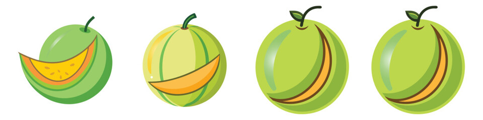 Flat Honeydew Melon Illustration Sweet Summer Fruit and Healthy Food Vector Icon