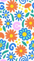 Fototapeta premium Floral Flourish: An enchanting pattern of whimsical flowers with bright and cheerful colors creating a joyful atmosphere