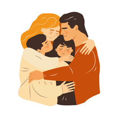 The family hugs. Parents and children. Love, caring for the family. Vector illustration