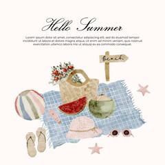 summer picnic illustration watercolor background