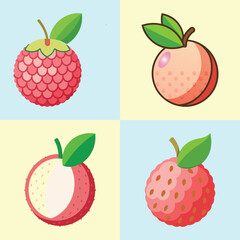Lychee Flat Style Tropical Fruit Vector Illustration