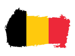 Belgian flag with vertical black, yellow, and red stripes inside a grunge map silhouette for creative use.