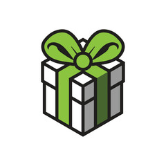 Gift Box with Green Ribbon – Festive Present Icon Illustration

