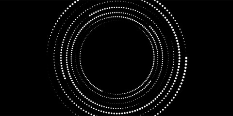 Abstract background in circle shape with dynamic halftone dots like arrows. same white shape on black side.
