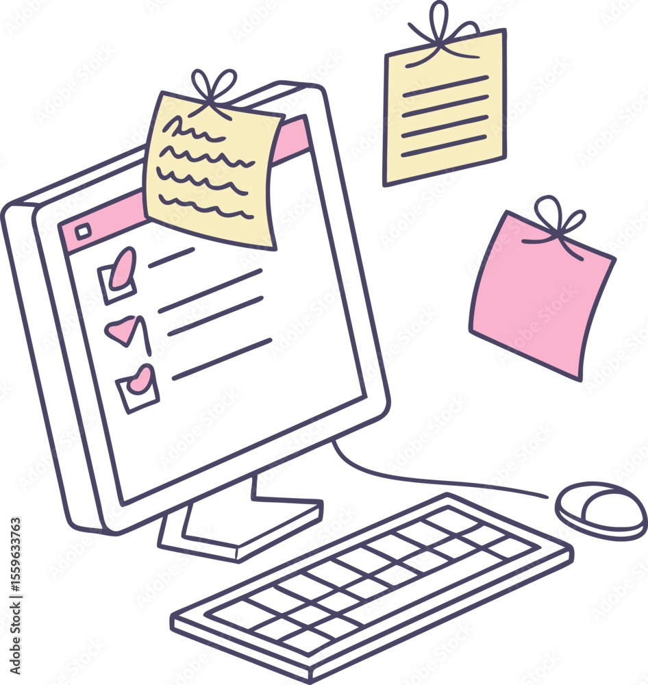 Poster a stylized illustration depicts a computer monitor displaying a checklist with completed tasks accom