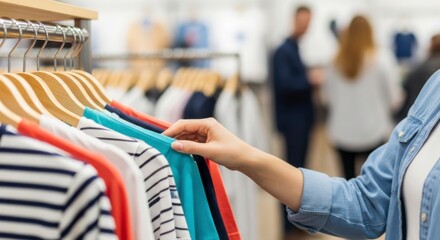Shopping Adventure Exploring Fashion Trends in a Retail Store Clothing Display Modern Environment Close-up Viewpoint Consumer Experience for Style Inspiration