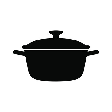 Black Silhouette Icon of a Cooking Pot with Lid