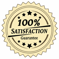 100 Percent Satisfaction Guarantee Badge with Stars and Decorative Border for Product or Service Assurance