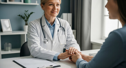 Consultation Between Doctor and Patient in a Modern Medical Office Health Care Discussion Calm Environment Close-Up View Empathy in Medicine