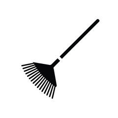 Black Silhouette of a Leaf Rake on a White Background