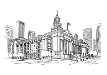 Chicago Cultural Center in Chicago one line drawing