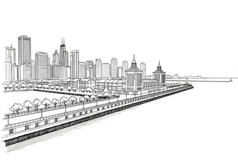 Fototapeta premium Navy Pier in Chicago one line drawing