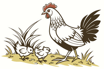 Farm Poultry Silhouette Set – Hen, Rooster & Chicks