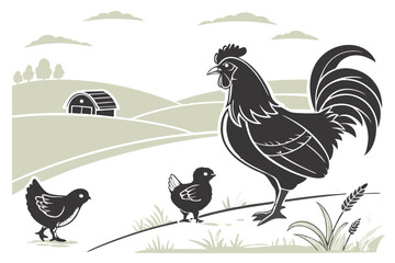 Farm Poultry Silhouette Set – Hen, Rooster & Chicks