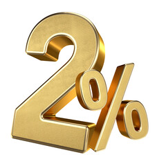 Golden 2 Percent Isolated on Transparent Background