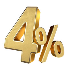 Golden 4 Percent Isolated on Transparent Background