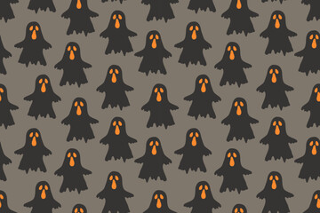 Halloween seamless pattern with black ghosts