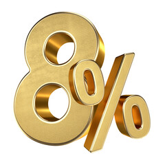 Golden 8 Percent Isolated on Transparent Background