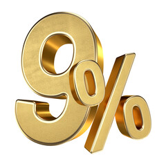 Golden 9 Percent Isolated on Transparent Background