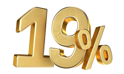 Golden 19 Percent Isolated on Transparent Background