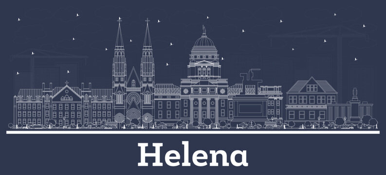 Outline Helena Montana City Skyline with white Buildings. Business Travel and Tourism Concept with Historic Architecture. Helena USA Cityscape with Landmarks.
