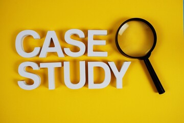 Case Study text message and magnifying glass on yellow backgroun